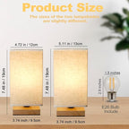 Small Square Bedside Table Lamp for Bedroom set of 2,Minimalist Wood Base & Round Fabric Shade,Mini Cute Cozy Warm Nightstand Boho Lamp, Study Desk Night Stand Light for Room,Dorm,Nursery,Living Room