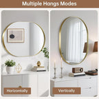 Gold Oval Mirror, 26"x38" Oval Bathroom Mirror, Brushed Gold Mirror with Aluminium Alloy Frame, Anti-Rust, Tempered Glass