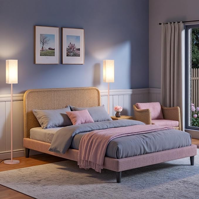 64.6" Floor Lamp, Pole Lamp with Foot Switch, Modern Standing Lamp Shade, Minimalist Freestanding Lamp (Bulb Not Included), for Living Room, Bedroom Office ETL Listed,Pink and Beige PE07LD05