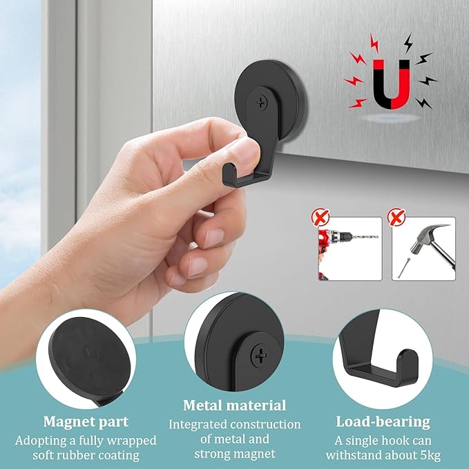 Magnetic Wreath Hanger, Heavy Duty Magnets with Hook for Refrigerator, Christmas Decoration Magnetic Hooks for Metal Front Door, Cruise Hook Hanger for Hanging Cabins Grill (L Pattern Black - 2PCS)