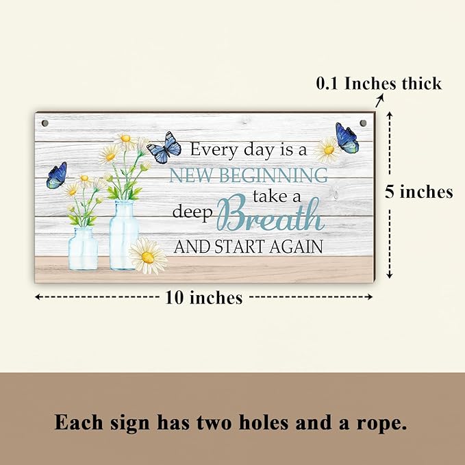 Motivational Inspirational Gift for Women Butterfly Decor Wood Hanging Sign, Wood Home Office Decor Sign Wall Plaque, Wall Art for Bedroom Wall Shelf Living Room, Everyday Is A New Beginning -21