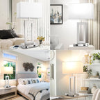 Table Lamps for Bedrooms Set of 2, 27.2’’ Tall Modern Silver Lamps for Living Room Nightstand, Touch Control Bedside Lamps with 2 USB Ports&AC Outlet, Stepless Dimming, 3 Color Temp. Bulbs Covered