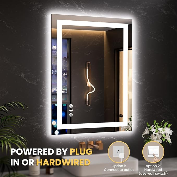 LOAAO 20"x28" LED Mirror for Bathroom, Lighted Bathroom Mirror with Lights, Anti-Fog, Dimmable, Memory Function, Clear Reflection