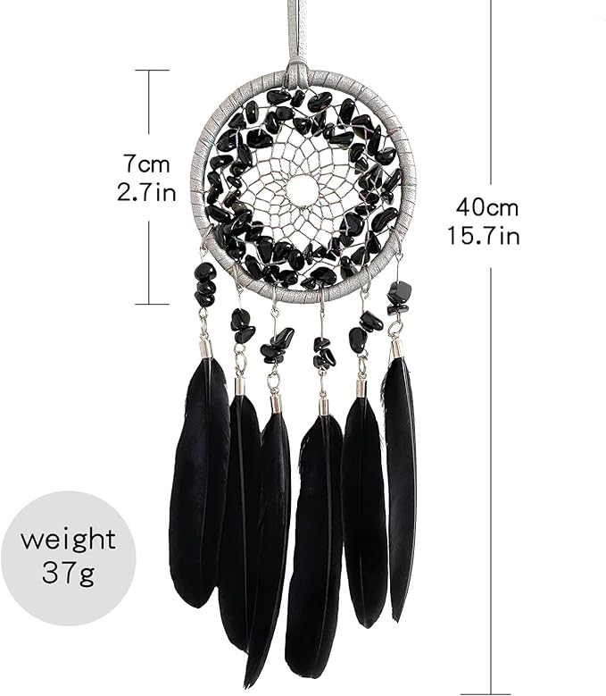 Car Rear View Mirrior Hanging Accessories Black Dream Catcher Small, Crystals Stones Feather Pendant Interior Rearview Mirror Decoration