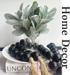 OMISHE 60" Long Extra Large Wood Bead Garland with 1.6" Diameter Wooden Beads and Tassels, Rustic Farmhouse Country Decorative Beads for Home Decor Tiered Tray Decor, Black