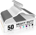 HOUSE DAY Heavy Duty Plastic Hangers 50 Pack, Non Slip Clothes Hangers with Rubber Grip and 360° Hook - Thin Plastic Hanger Space Saving - Coat Hanger White, Closet Organizer for Shirt, Pants, Suit