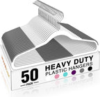 HOUSE DAY Heavy Duty Plastic Hangers 50 Pack, Non Slip Clothes Hangers with Rubber Grip and 360° Hook - Thin Plastic Hanger Space Saving - Coat Hanger White, Closet Organizer for Shirt, Pants, Suit