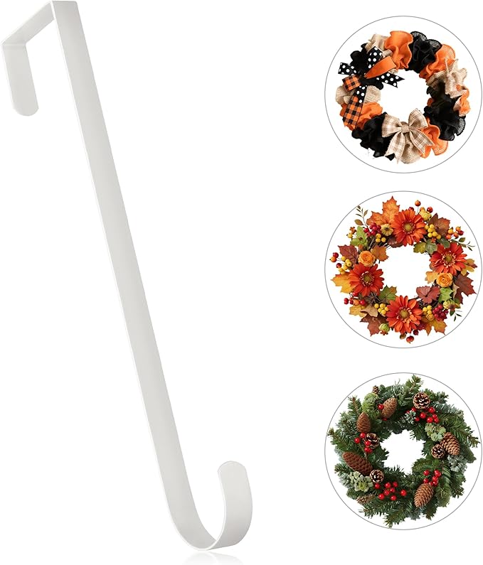 MCFULL 12 in Wreath Hangers for Front Door,Sturdy Metal Wreath Doors Hangers,Over The Door Hooks for Front Porch Decor,White Garland Hooks Holders for Halloween Christmas Decorations