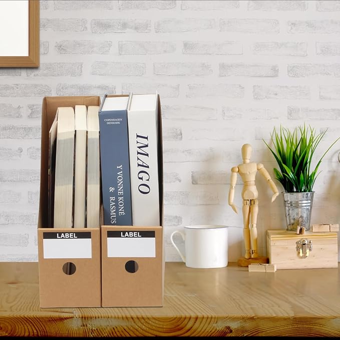 12 Pcs Cardboard Magazine File Holder Boxes with Labels, Magazine Holder Desk Organizer for Documents Storage, Foldable Folder Holder File Organizer Box Vertical File Folder Box for Desk