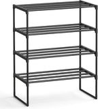 SONGMICS Shoe Rack, 4-Tier Shoe Organizer, Metal Storage Shelf, Upright or Upside Down, for 10-15 Pairs, Stackable, for Entryway, 11.8 x 26.8 x 28.4 Inches, Black ULSA204B01