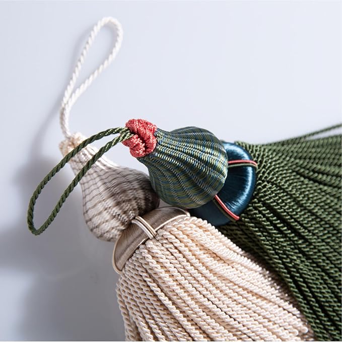 Luxury Tassels for Curtains and Furniture Knobs, 2 Pack - 8.4" Elegant Rayon Decorative Tassel, Silky Tassel Pendant for Cabinet Handles, Home Decor Accents (Khaki)