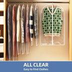 60" Dress Bags for Gowns, 5 Packs All Clear Garment Bags for Hanging Clothes, Plastic Waterproof Dress Cover with Zipper for Dresses, Coats, Uniforms (Set of 5)