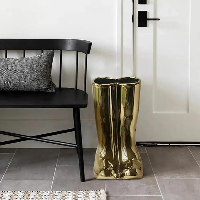 Ceramic Umbrella Stand Rack, Tall Rain Boots Umbrella Holder Rack,Entryway Canes/Walking Sticks Rain Umbrella Storage Holder for Hallway Home Office Decor(13.3 * 10.2 * 7.5inch, Gold)