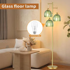 QIYIZM Gold Floor Lamp for Living Room,Bedroom,Mid Century Modern Standing Lamp Brass Tree 3 Light Tall Floor Lamps Vintage Retro Floor Lights Glass Green Flower Lamp Shade Farmhouse Boho Bohemian