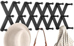 Accordion Wall Hanger, Hat Rack for Wall with 20 Coat Hooks, Expandable Hat Hangers Organizer, Vintage Decorative Coat Rack Wall Mount for Purse, Mug(Black)