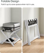 2 Packs Fully Assembled Luggage Racks with Shoe Shelf, Suitcase Stand with Fold & Lock System, Bamboo Luggage Stand Ideal for Guest Room, Bedroom, Hotel, White