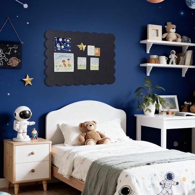 Lightomorrow Scalloped Bulletin Board, 36 x 24 Inches Felt Pin Board - Decorative Cork Alternative for Wall, 3' x 2' Foldable Picture Self-Adhesive Vision Prayer Board with 20 Pushpins - Black