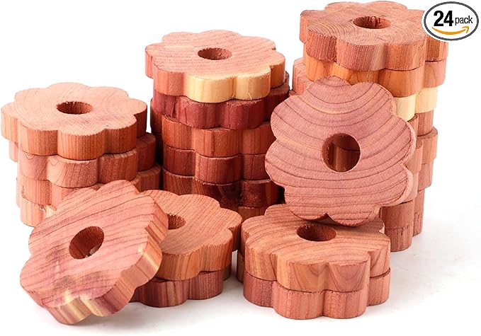 24pcs Cedar Chips for Clothes Storage, 1.77x0.31in Cedar Rings Wood Cedar Blocks Redolent Cedar Rings for Houses Drawers Closets Shoebox Clothes Storage