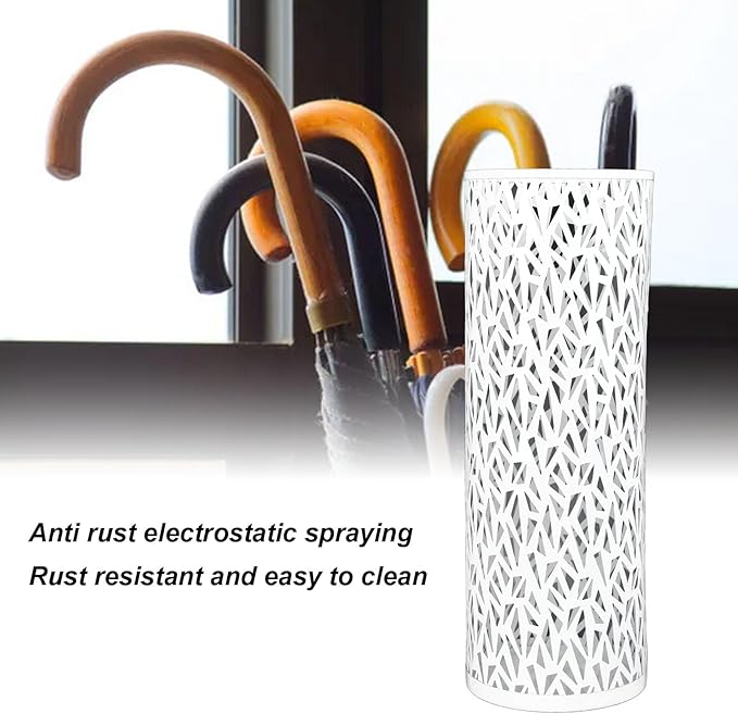Umbrella Stand Rack for Entryway, Metal Hollowed Freestanding Umbrella Holder, Rain Collection Umbrella Organizer Bin for Can Walking Stick, Home Office Decor, Small
