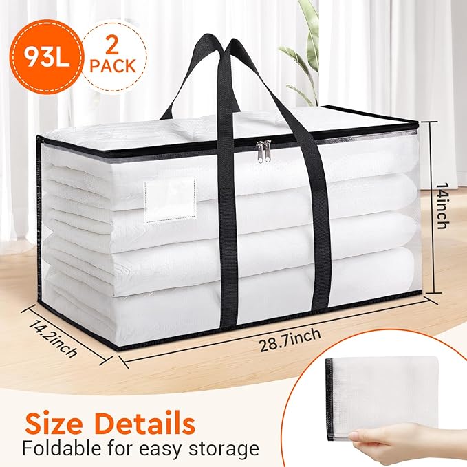 BlissTotes Moving Bags, 93L 2-Pack Storage Bags, Moving Box Heavy Duty Extra Large, Moving Totes with Zipper, Reinforced Handles Boxes for Packaging Moving, Decorative Wreath Storage