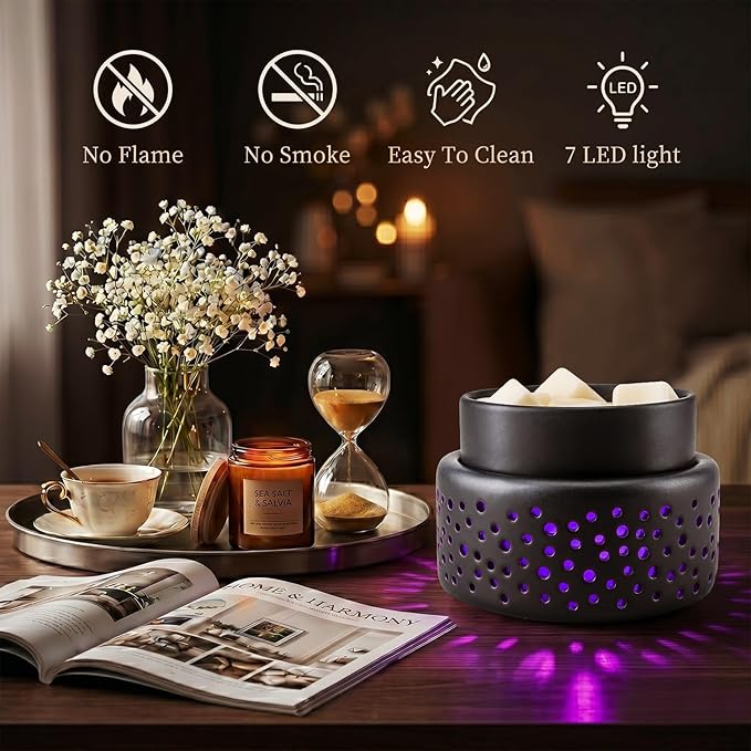 VICTORIA AROMA Cearmic Wax Melt Warmer - 7 Colors Changing LED Light Candle Wax Warmer for Scented Wax, Electric Fragrance Wax Melter for Home, Office, Bedroom Decor, and Gifts