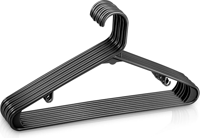 Utopia Home Plastic Hangers 20 Pack - Space Saving Clothes Hanger - Durable & Strong Closet Organizers and Storage with Built-in Strap Hooks - Essential for Shirts, Pants, Skirts & Coats (Black)