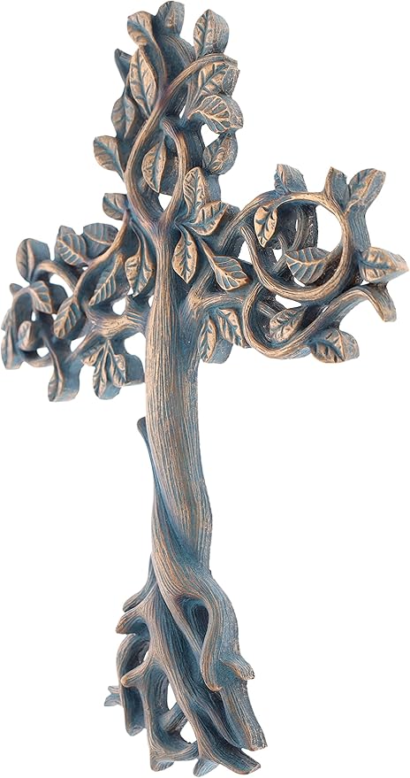 Top Brass Tree of Life Wall Cross 11 1/2" - Decorative Spiritual Art Sculpture Bronze Verdigris Finish