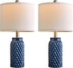 USumkky 20.5 inches Modern Ceramic Dark Blue Bedside Lamp Set of 2 for Bedroom Decor Farmhouse Table Lamp for Living Room Office Dorm