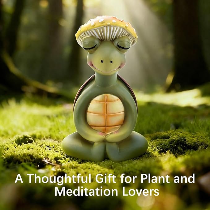 Meditation Mushroom Resin Statues – Cute Yoga Mushroom Figurines for Desk, Home, Office & Garden Decor – Zen Resin Sculptures for Living Room, Patio, Tabletop & Backyard (1 Pack, Turtle)