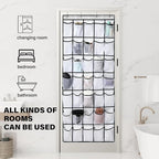 35Large Pockets Over The Door Shoe Organizer, Mesh Pockets Shoe Holder Rack, Capacity hanging shoe organizer，door shoe rack With 4 Metal Hook.