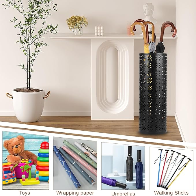 Metal Umbrella Holder - Round Stand Rack Storage Organizer for Home Office Hotel Entryway (5.9x16.5" Black)