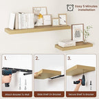 Vivelove 12 Inch Deep Floating Shelves 55 inch Long, 2 Inch Thick Wall Shelves with Invisible Brackets, Shelf for Bedroom Bathroom Living Room Kitchen Office Home Decor, Modern Shelf Set of 2, Oak