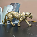 Cheetah Statue Home Decor Leopard Sculpture Resin Sitting Cheetah Figurine Desktop Table Top Ornament Decoration for Home Office-Gold Or Silver (Walking-Champagne Gold)
