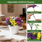 INQCMY Artificial Fake Flowers for Outdoor Spring Decoration,12 Bundles Faux Silk Colorful Morning Glory with Eucalyptus UV Resistant Realistic Fake Plants for Outside Planter Porch Patio Yard Garden