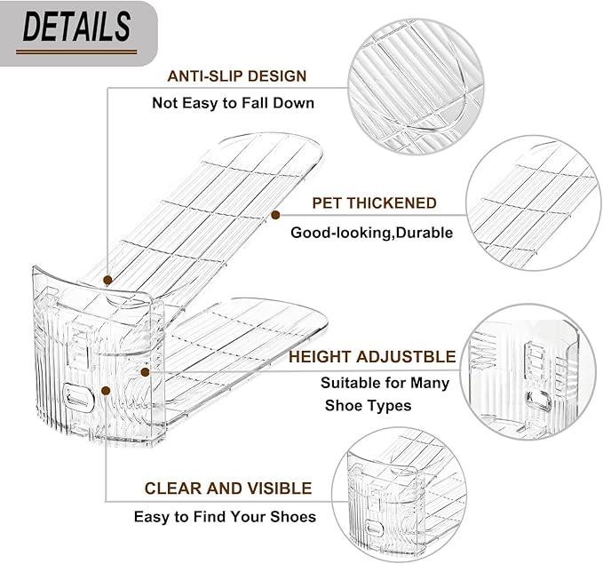 Shoe Slots Organizer for Closet6Pack Adjustable Shoe Stacker Organizer Storage Shoe Rack Space Saver Storage Shoe Holder Organization (Transparent)