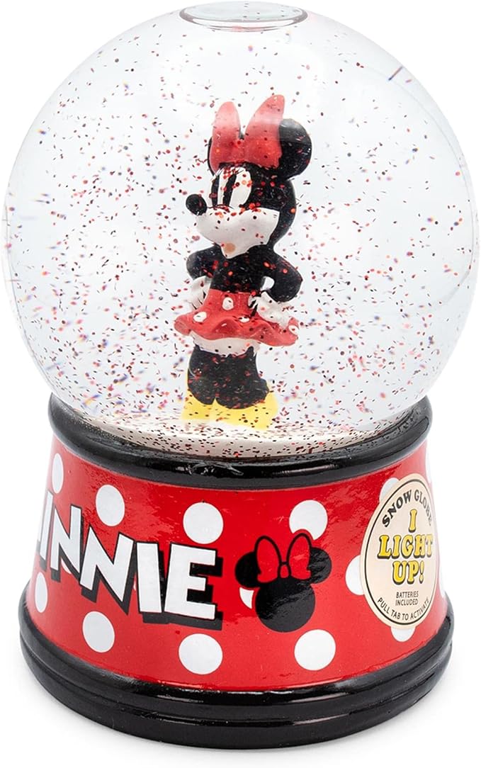 Disney Minnie Mouse Light-Up Snow Globe with Swirling Glitter Display Piece Decoration | Home Decor for Kids Room Essentials | Precious Keepsake, Cute Novelty Gifts and Collectibles | 6 Inches Tall
