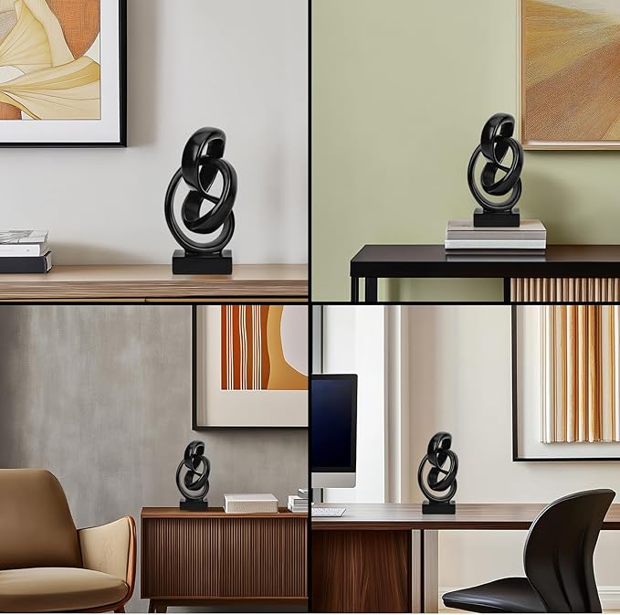 DOVDOV Abstract Black Knot Sculpture, Geometric Decor, Black Decorative Piece for Living Room Coffee Table or Bookshelf Top, Office Coffee Table or Entryway Console Decor.