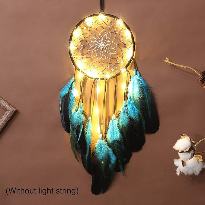 MOONFLY Dream Catcher Handmade Traditional Feather Dreamcatcher Hanging Home Wall Decoration Craft Ornament for Home, Bedroom, Kids, Boys Native American Style Décor (Blues)