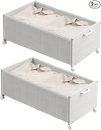 Under Bed Storage with Wheels, Wooden Under Bed Drawers On Wheels, Rolling Under Bed Shoe Storage, Space Saving,White,Quadruple Size,90L