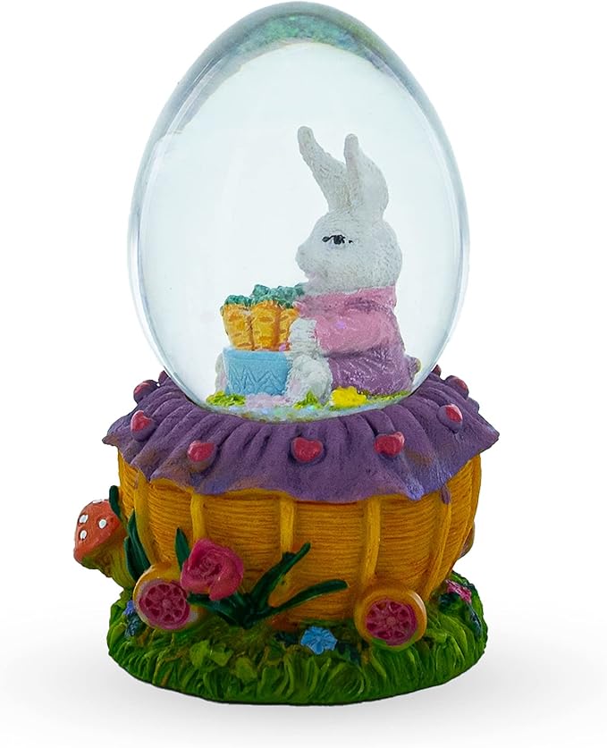 Bunny and Carrots Basket Water Globe