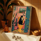 Funny Black Cat Bathroom Wall Art Whimsical Cat Reading Newspaper on Toilet Wall Decor Picture Cute Animal Bathroom Poster Canvas Painting Prints for Restroom 16x24 inch Framed