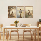 KAlRNE Vintage Christian Framed Canvas Wall Art Set of 3(16”X24”),Jesus Bible Story Wall Decor,Spiritual Religious God Painting,Neutral Inspirational Beige Art Prints For Living Room Bedroom Church