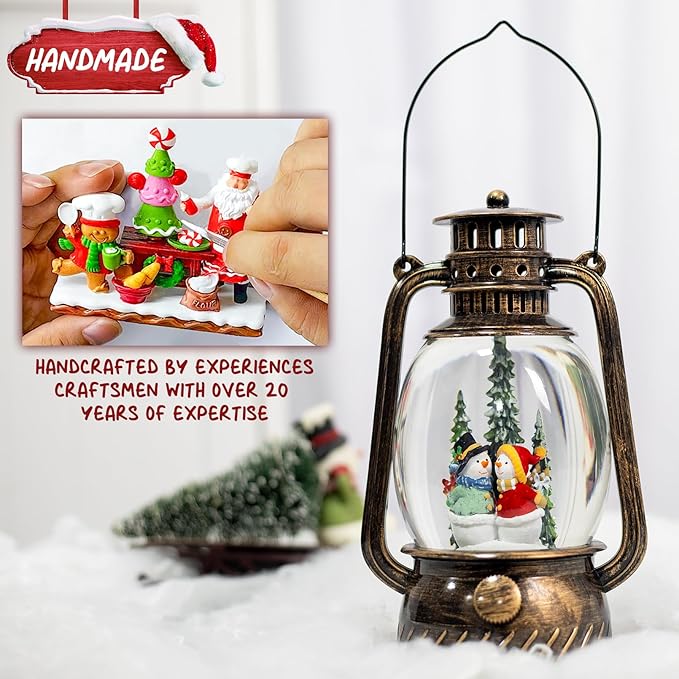 Snow Globe Christmas Decorations Snowman, Musical Glitter Christmas Snow Globes Light Up Lantern 6H Timer USB Lined/Battery, Christmas Village Snowman Snow Globe Decor Gifts