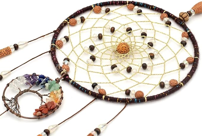 MOONFLY Dream Catcher Handmade Traditional Feather Dreamcatcher Hanging Home Wall Decoration Craft Ornament for Home, Bedroom, Kids, Boys Native American Style Décor (Brown Life Tree)