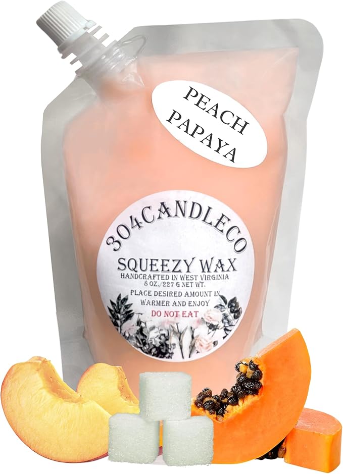 304CandleCo Large Squeeze Soy Wax Melt - 50 SCENTS! - Highly Fragrant & Hand-Crafted - Easy Mix & Match - American Made - Perfect for Wax Warmers (8oz, Peach Papaya)