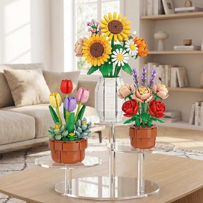 NiHome Clear Acrylic Display Stand for LEGO Botanical Collection Sets, Multi-Tier Showcase Figurine Display Shelf Riser for Collectibles and Room Decor, Perfume Riser Holder, Tabletop Plant Stand,2PCS