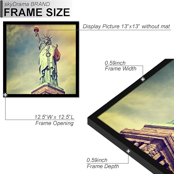 100% Solid Wood 13x13 Frame Set of 3, Black Square Picture Frame for 13 x 13 Picture Poster Photo, Light Weight 13by13 HQ Matte Black Frame for Wall - 3 Pack/Black/13 x13