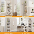 FATORRI Tall Corner Shelf, 5 Tier Modern Corner Bookshelf Stand, Wood and Metal Corner Plant Bookcase for Living Room, Home Office (White Oak)