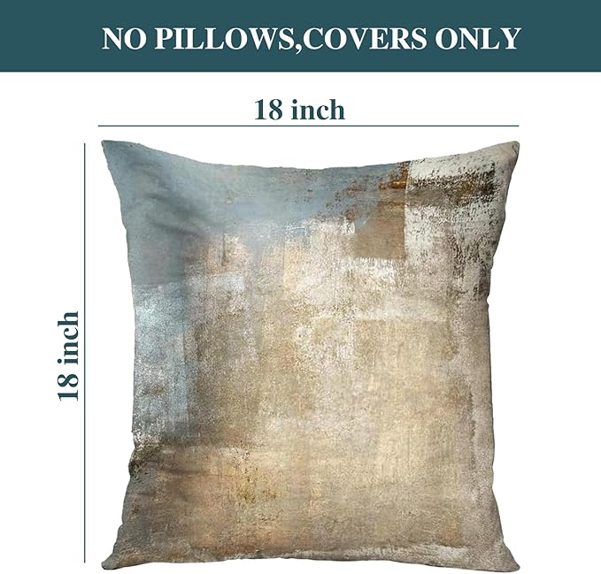 Grey and Beige Abstract Art Contemporary Pillow Cover, Modern Neutral Decorative Throw Pillows Cushion Cover for Bedroom Sofa Living Room 18 x 18 Inch Set of 2