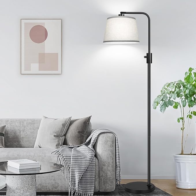 【Upgraded】 Dimmable Floor Lamp, 1000 Lumens LED Edison Bulb Included, Arc Floor Lamps for Living Room Modern Standing Lamp with Gray Shade, Tall Lamps for Living Room Bedroom Office Dining Room